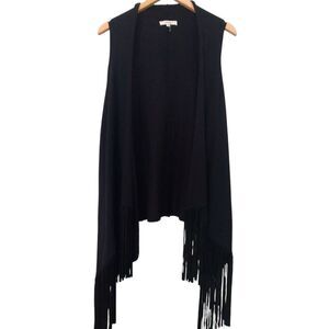Andree By Unit Long Black Fringe Vest Sz Small Sleeveless Microfiber Faux Suede